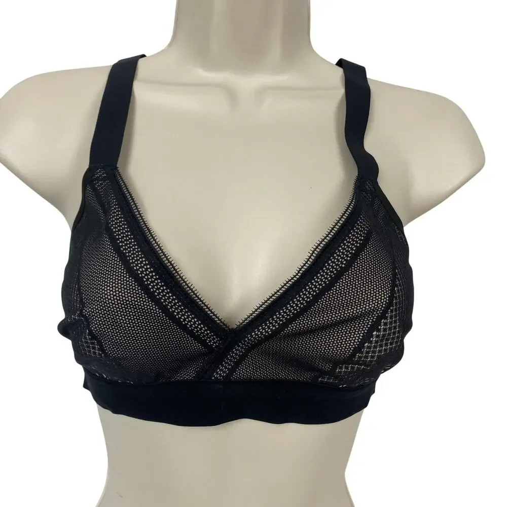 Lululemon Awake to Lace Sports Bra 32B Black Barely Mesh Racerback Wireless Yoga